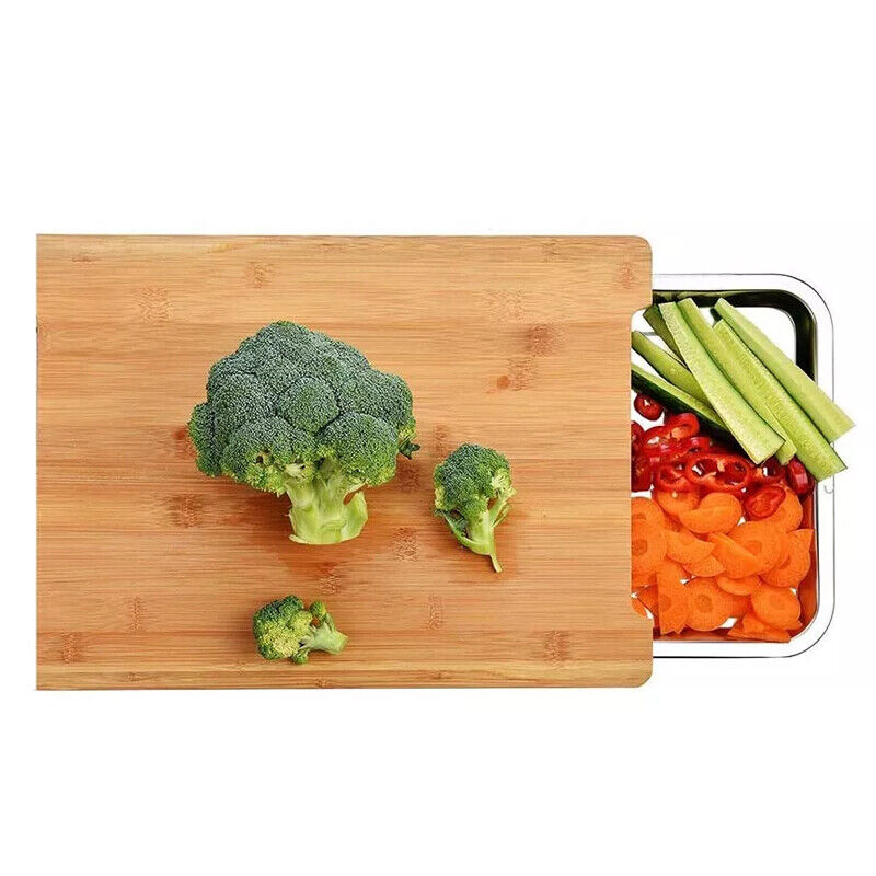 Bamboo Cutting Board & Stainless Steel Catch Tray